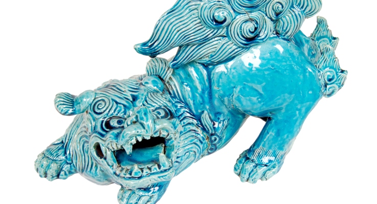 TN03226 Turquoise glazed porcelain figure of a Kylin with an open mouth