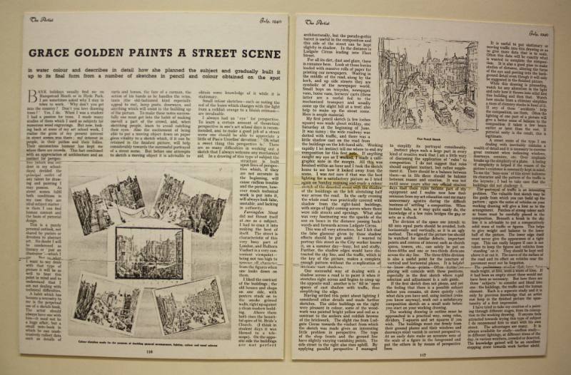 Mounted magazine article about the artist