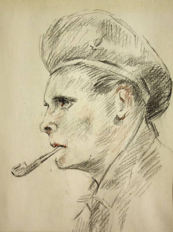 Portriat of a soldier smoking a pipe