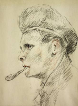 Portriat of a soldier smoking a pipe