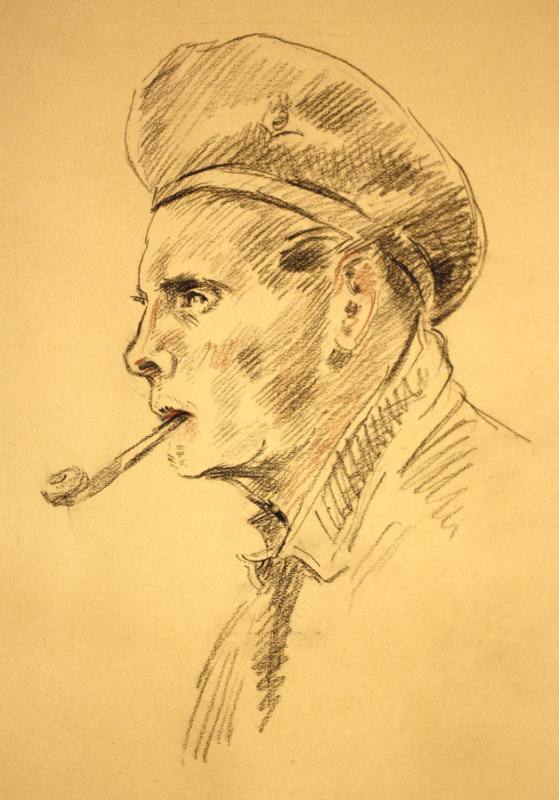 Portrait of a soldier smoking a pipe