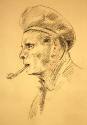 Portrait of a soldier smoking a pipe