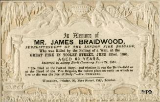 James Braidwood. Memorial Card, 1861