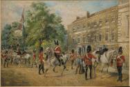 The Greyhound, Dulwich Village.Scotts Greys halting on the march in the early 1880s