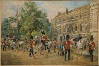 The Greyhound, Dulwich Village.Scotts Greys halting on the march in the early 1880s