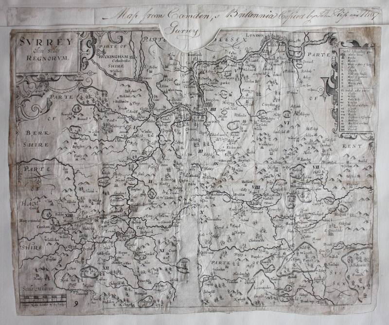 Map of Surrey from Camden's Brittania