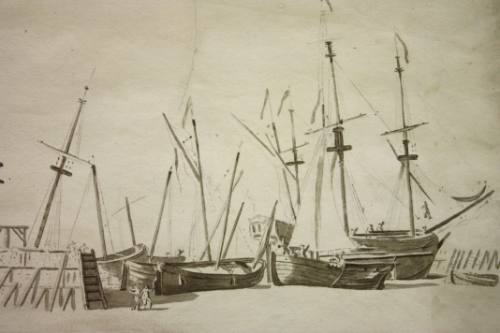 Boats and Ships Beached near a Jetty