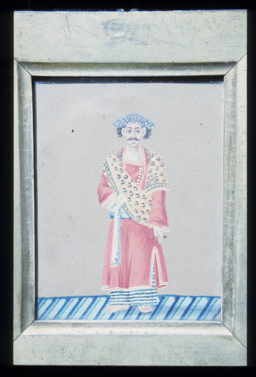 Indian miniature on glass: Man Servant with Postal Packet
