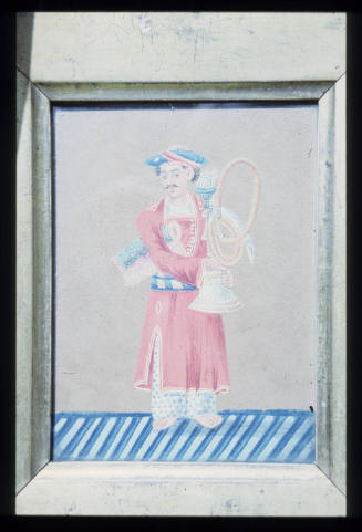 Indian miniature on glass: Man Servant with Hookah