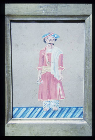Indian miniature on glass: Man Servant with Bunch of Keys
