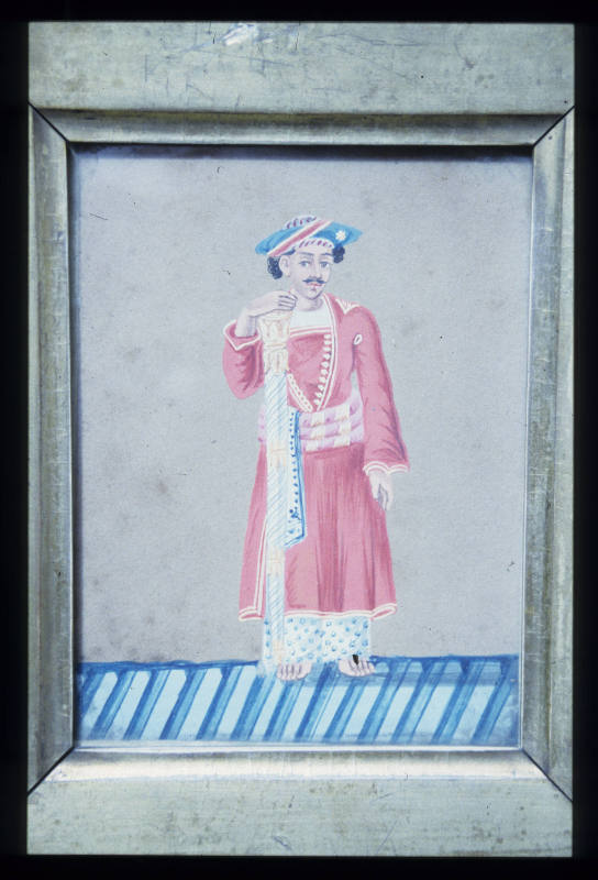 Indian miniature on glass: Man Servant with Ceremonial Staff