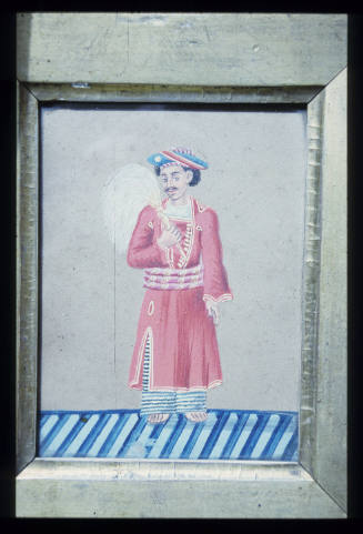 Indian miniature on glass: Man Servant with Fly Switch