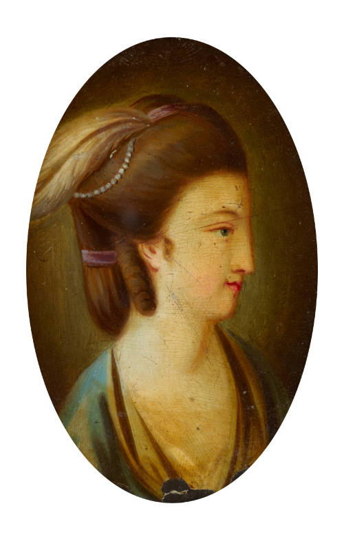 Portrait of an Unknown Woman in Profile with Pearls and a Feather in Her Hair