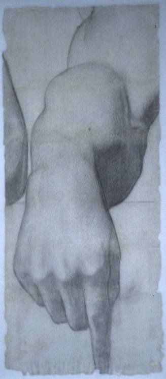 Study of right hand and arm pointed down for Erudition and fragment and an elbow