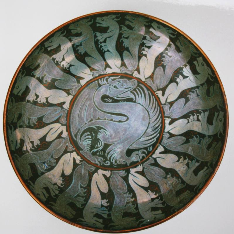 Lustre Ware Comport; Dragon Design