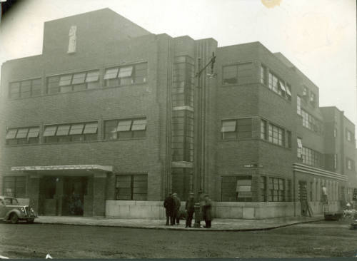 Black and white photograph of the public Health Centre on the corner of Grange Road and Alscot …