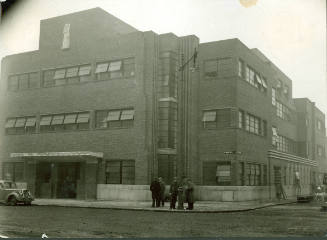 Black and white photograph of the public Health Centre on the corner of Grange Road and Alscot …