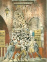 Colour illustration or cartoon depicting the "Walworth Shoot". the steep staircase full of peop…