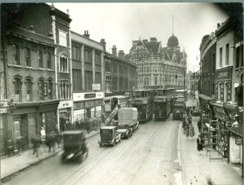 Photograph of the Walworth Road looking north towards the Elephant and Castle, taken in 1930.