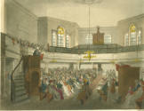 Coloured engraving of the Interior of the Chapel of the Magdalen Hospital for "fallen women" in…