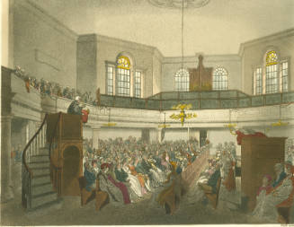 Coloured engraving of the Interior of the Chapel of the Magdalen Hospital for "fallen women" in…