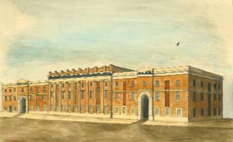 Watercolour depicting the Leather Market Building in Bermondsey around 1870.